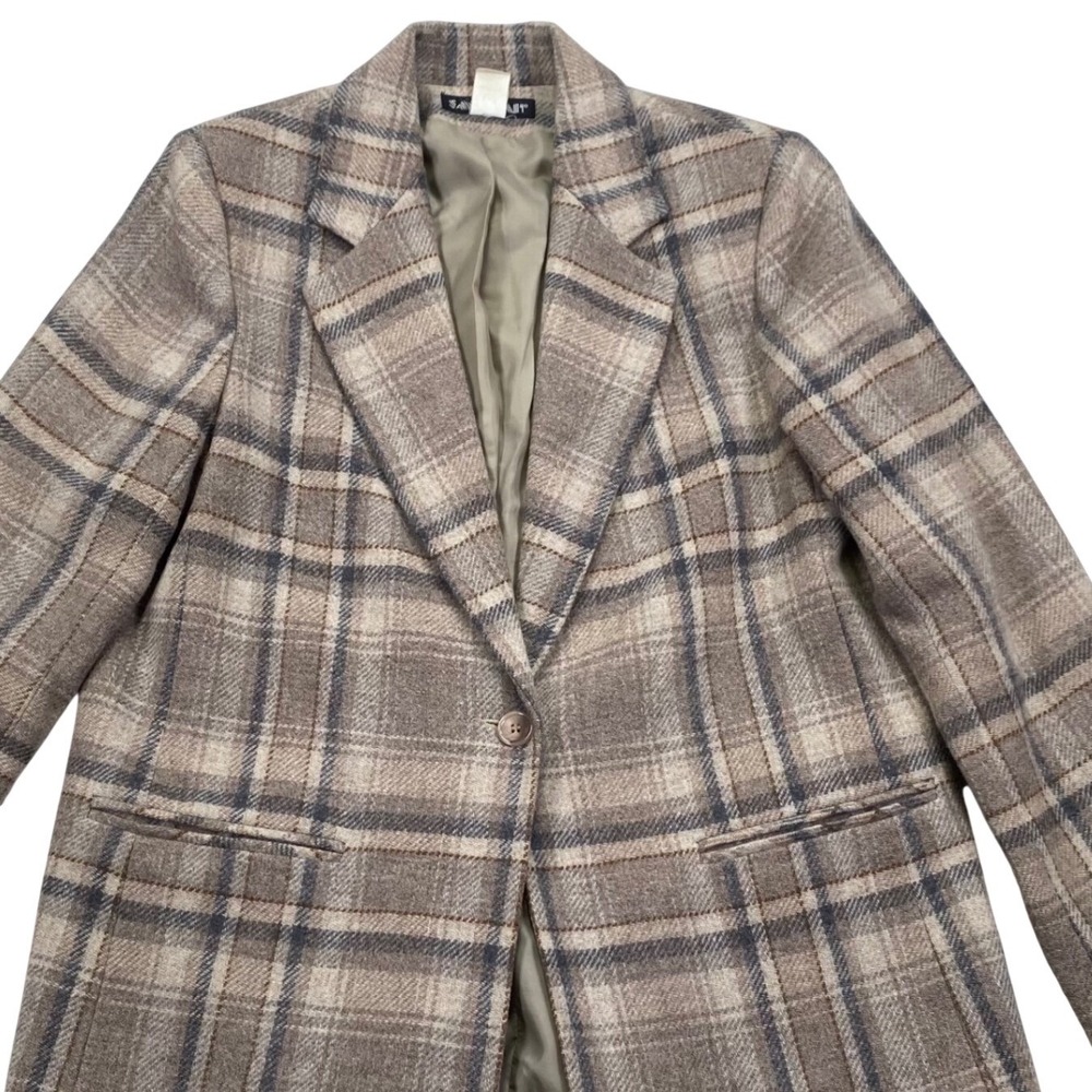 Savannah Wool Blazer Womens 14 Brown Plaid Single Button Notched Lapel Jacket